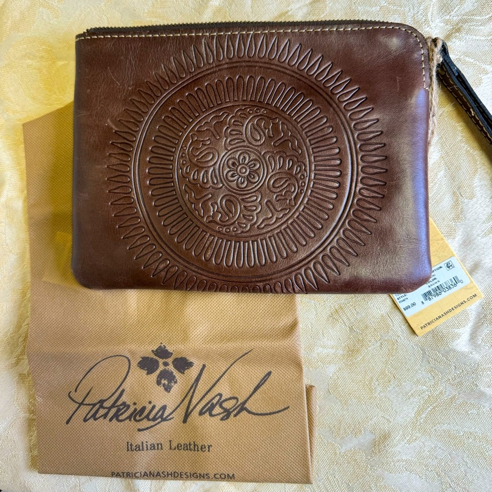 Patricia Nash Cassini Brown Leather Wristlet